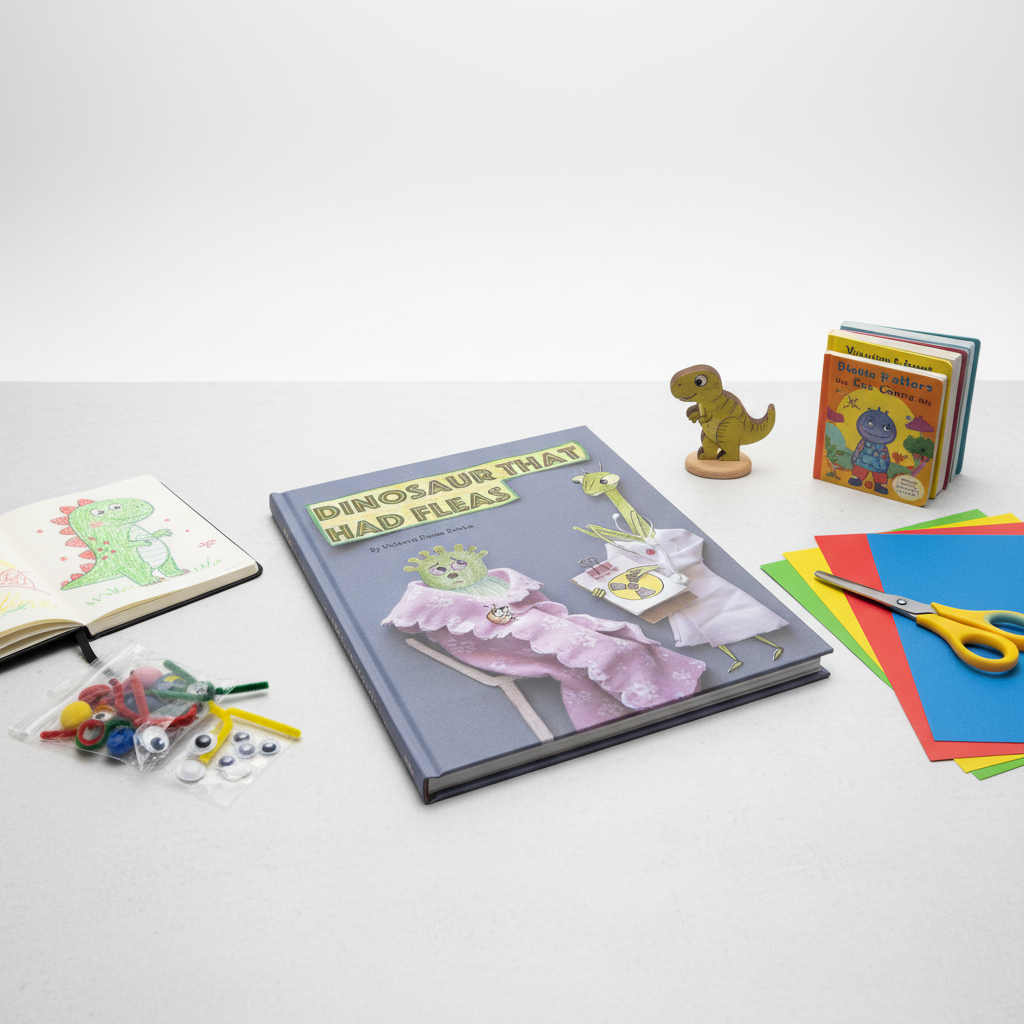 DELUXE PACK: Dinosaur That Had Fleas, signed by author plus Craft-a-Saurus Activity pack